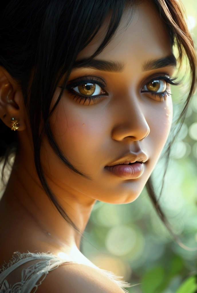 A young Sri Lankan woman, beautiful detailed eyes, beautiful detailed lips, extremely detailed eyes and face, long eyelashes, nude, breasts, photorealistic, high quality, 8k, realistic skin texture, natural lighting, elegant, serene expression