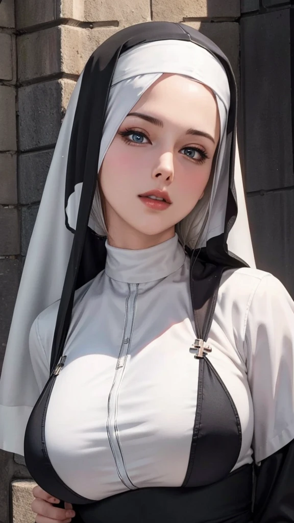 Realistic 1.2, nun，full breasts，church，cross，8k，Super fine，hyper-realistic，masterpiece，high quality，Rich details