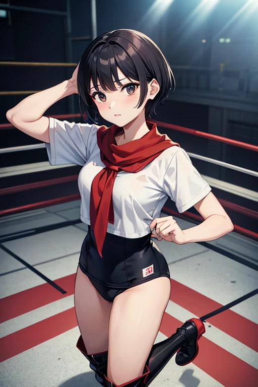 During a match in the ring, the opponent's fist hits his stomach.、Beautiful girl idol mixed martial artist vomiting。whole body。Sweat。muscle。six pack。naked。scratch。Bruise。shortness of breath。