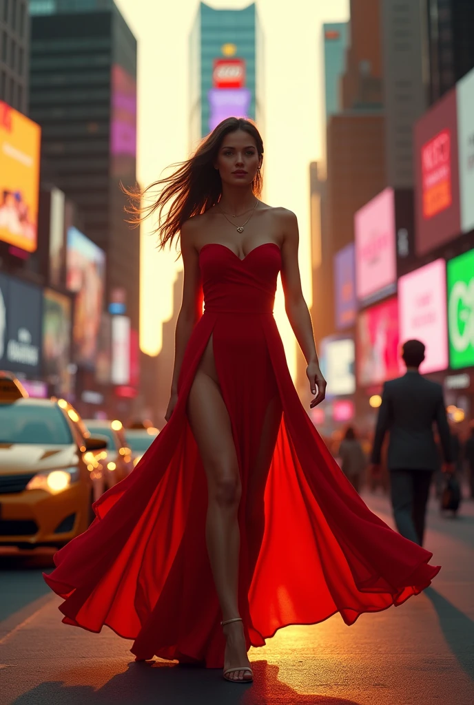 Music video set design for dancers in red in the middle of a city