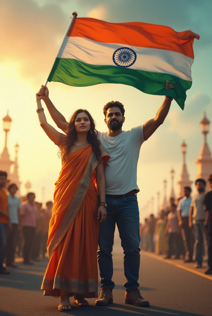 Cute couple with indan flag