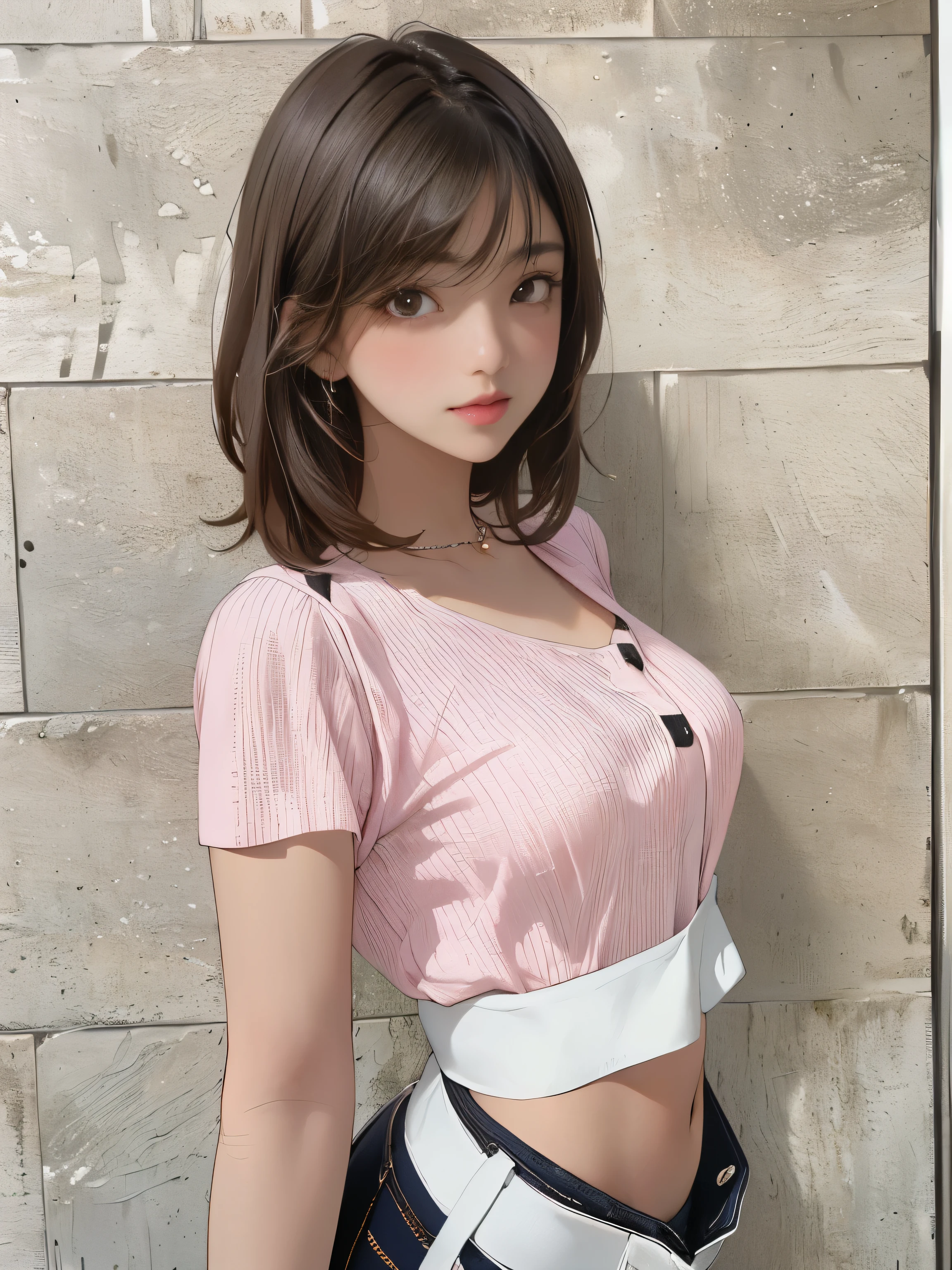 araffe asian woman with a pink top and black pants, Yoshitomo Nara, Chiho, sakimichan, sakimi-chan, deayam to whom, sakimichan hdri, with short hair, cutecore, reluvy5213, realistic young gravure idol, Narumi Kakinouchi