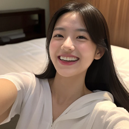 1girl in, bedridden, Lying down, smile,