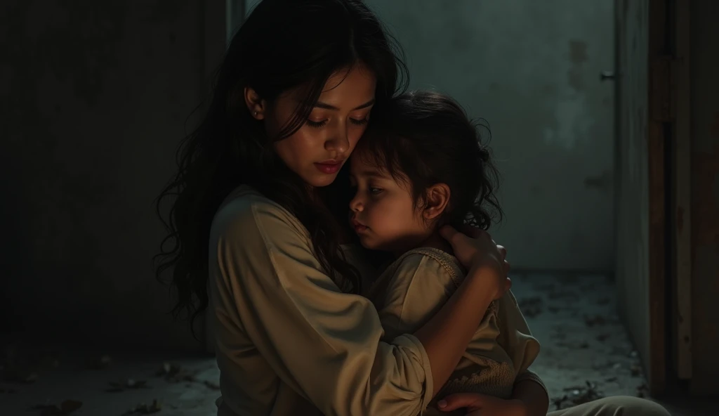 Poor mother and child with public place crying
