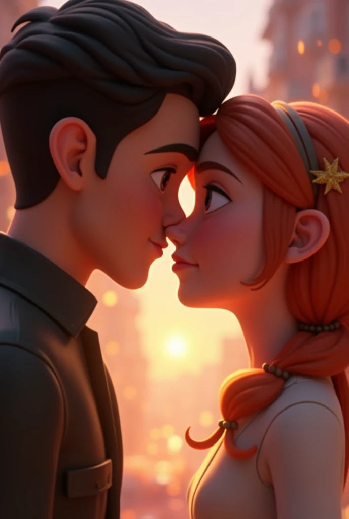 masterpiece, best quality, a couple kissing in the sea. The boy has auburn hair. The girl has auburn straight wet hair. Both have the eyes closed.