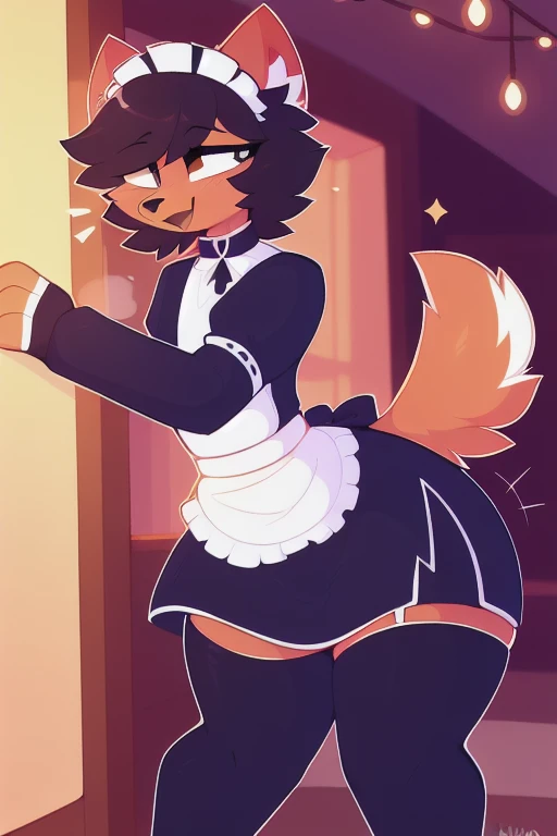 Short, Femboy, panties, ginormous bulge, giant waist, anthro cat, thin body, shy, ginormous thighs, maid outfit, standing, ginormous butt, single subject, living room, thigh highs, blushing