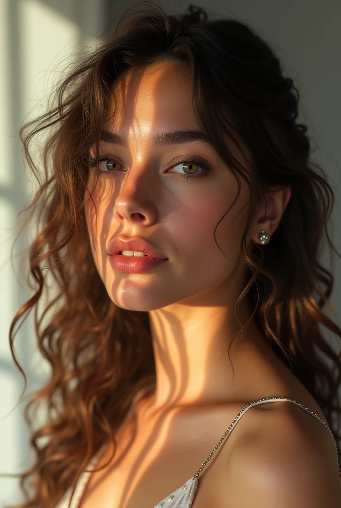 (((ultra realistic))) Photo, masterpiece, top quality, (pale skin), (Ultra detailed face and eyes:1.3), Indian 1 girl, in a beautiful black(goldon embroidery)dress, (Eye makeup, mascara) , (a close up portrait of a beautiful woman with long brown messy bun, curly hair), wearing a black dress, gorgeous detailed face, extremely beautiful delicate features, piercing eyes, luscious lips, flawless skin, stunning portrait, high quality, cinematic lighting, photorealistic, masterpiece, dramatic depth of field, soft elegant expression, elegant and serene, professional portrait photography, beautiful model, gorgeous female portrait, incredible realismof field, bokeh, (special attention to skin detail: 1.2), Detailed leather texture, skin pores. ((side angle portrait, viewing towards the camera)) , ultra detialed, soft elegantly day light:1.2