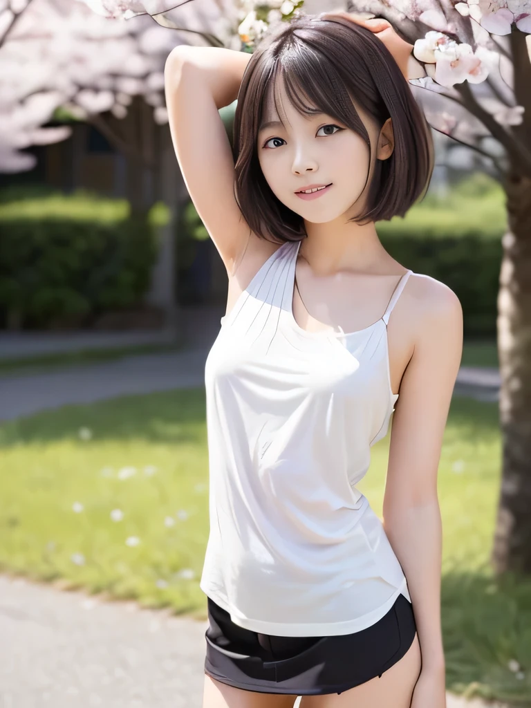 A close up of a woman in a white top and black shorts - SeaArt AI