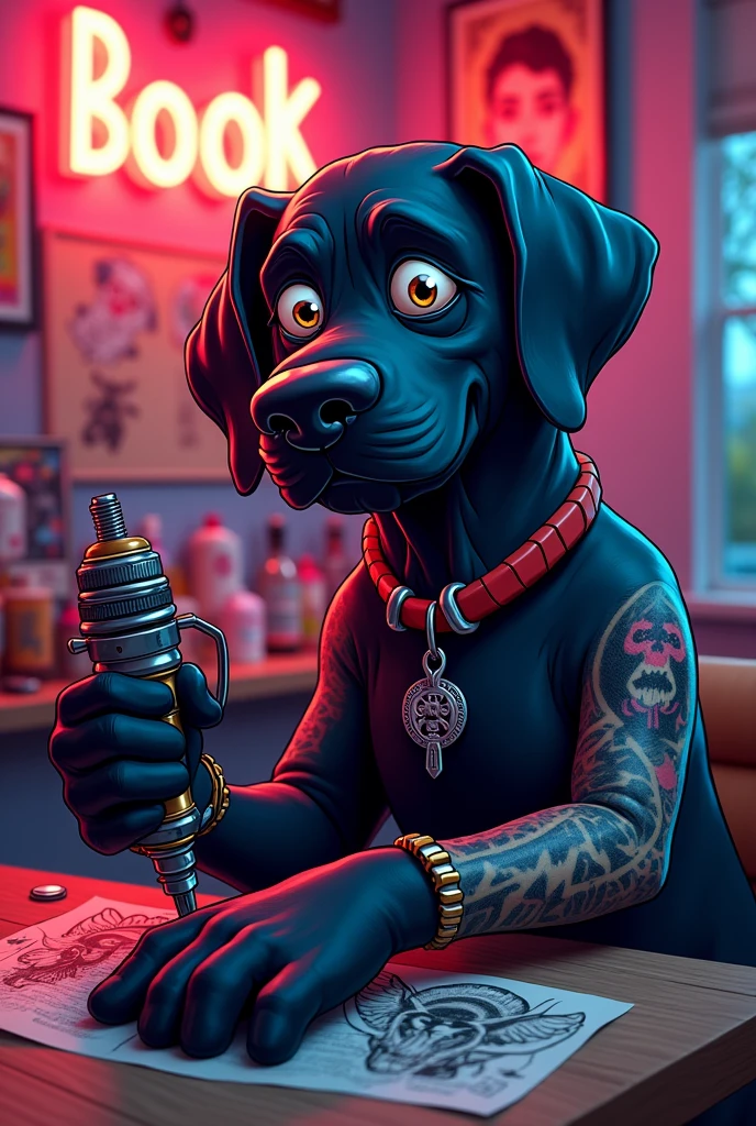 Create a logo with a pitbull making a tattoo