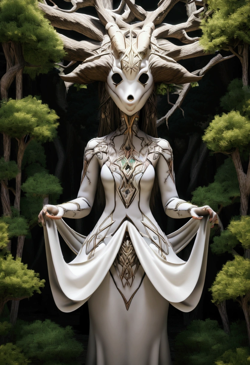 A deer stands in the forest, forest spirit, magical forest, god of the forest, Majestic atmosphere, 8K Digital Art, digital art fantasy, A big deer emitting light from the inside., The presence of translucency, Spiritual dwelling , Fantastic jungle, The horns of the moose are large and sharp, Like a knife, And the horns are made of quartz,X-ray