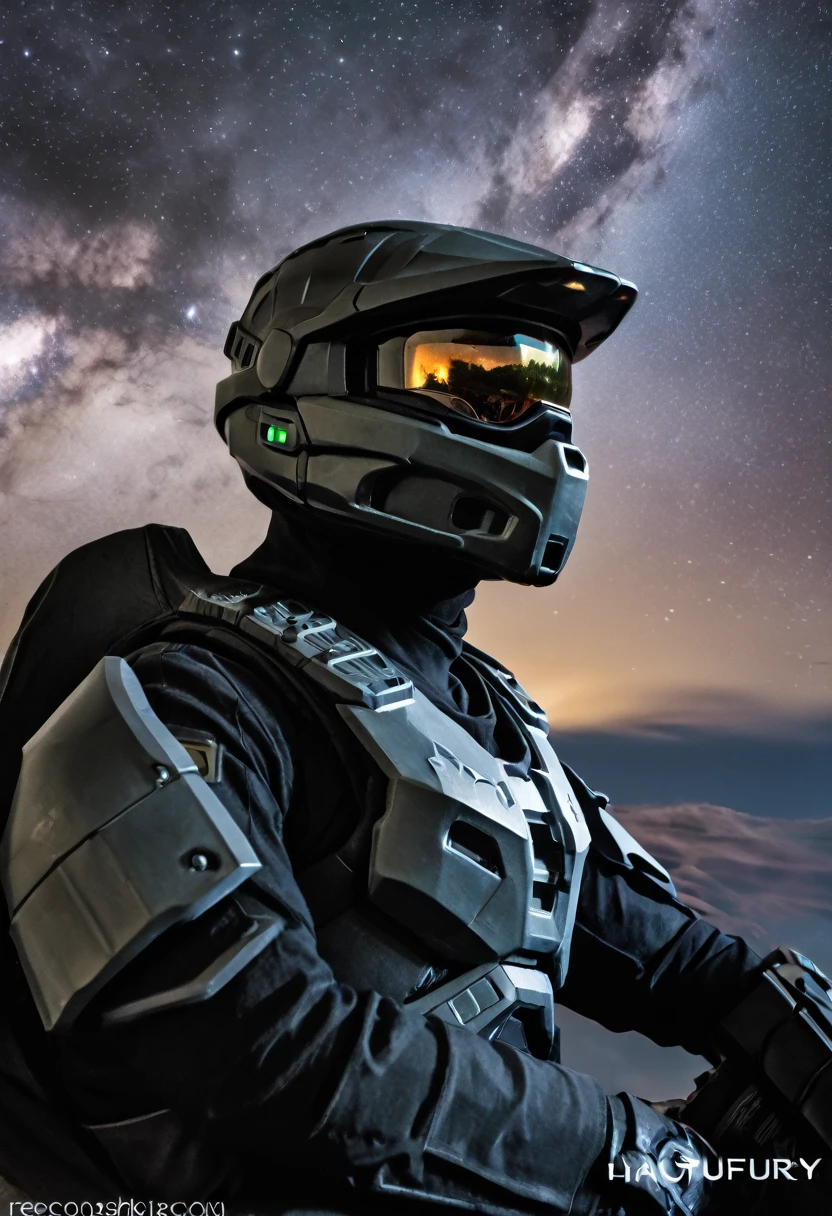 male wearing ODST armor from halo, riding a nightfury dragon through the dark skies on recon mission 