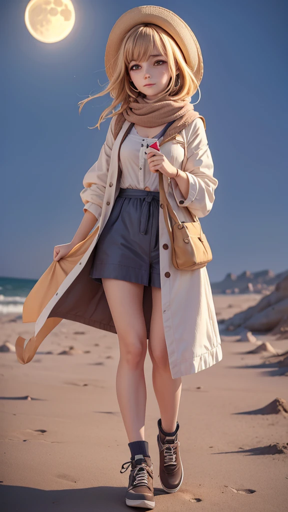 Natural photography of a beautiful girl, wearing a bomber jacket, ((solo)), beach background