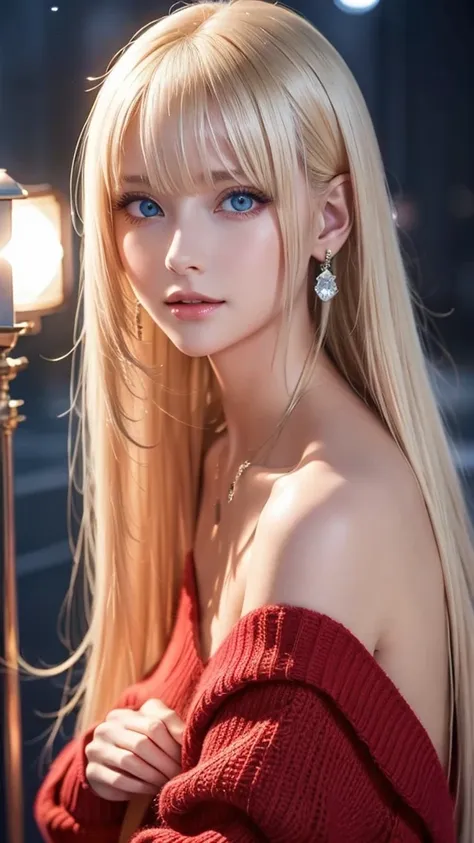 platinum blonde silky hair、masterpiece、best quality、high resolution、highly detailed photos、professional lighting、bangs between t...