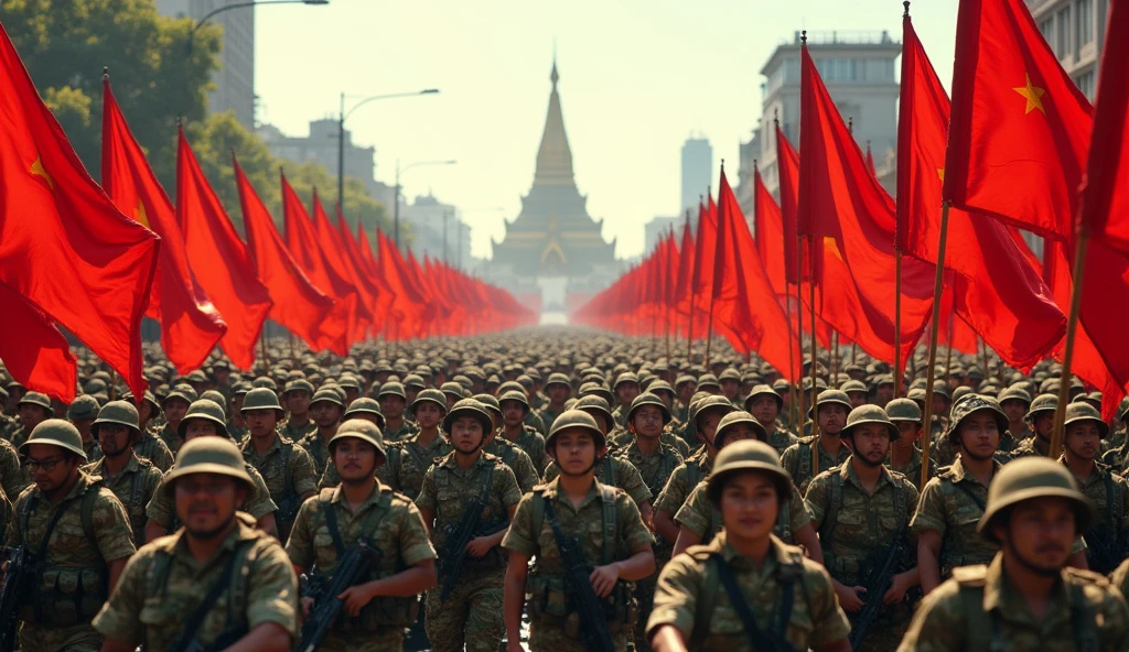 myanmar culture, Socialist, revolution, mass, supreme leader, front, communism, strike, armed revolution, democracts, red army, red flag with golden hammer and sickle
