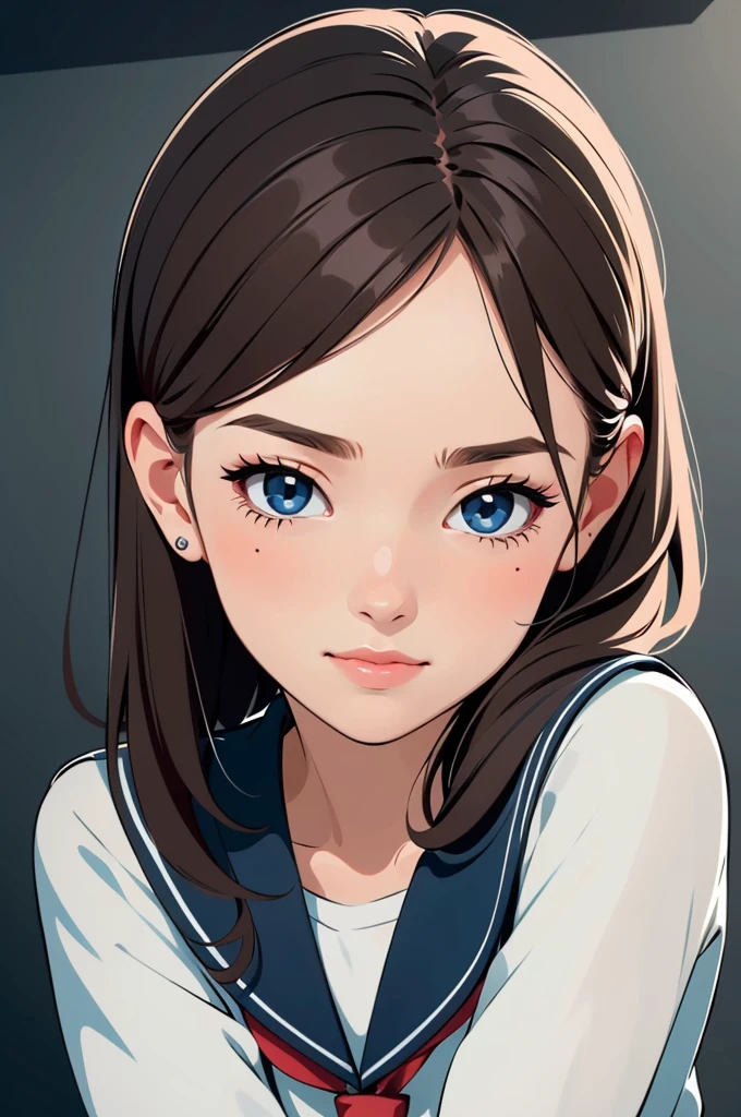 1girl in,Adorable,extremely detailed eye,extra detailed face,very detail hair,8K,resolution,High School Girl,Sailor Uniform, simple art, minimal artwork, beautiful,cute