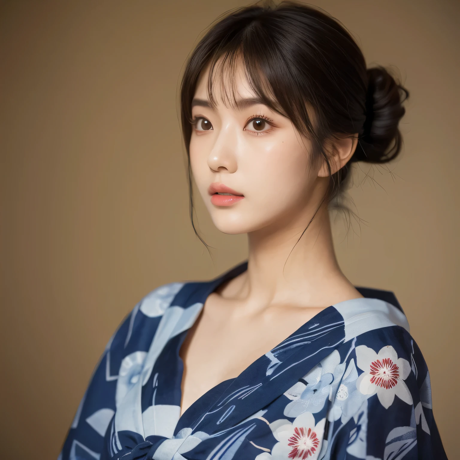 Model actress、One Woman、cool、Japanese and half European、Close-up of face、30 generation beauty、Realistic Skin、yukata