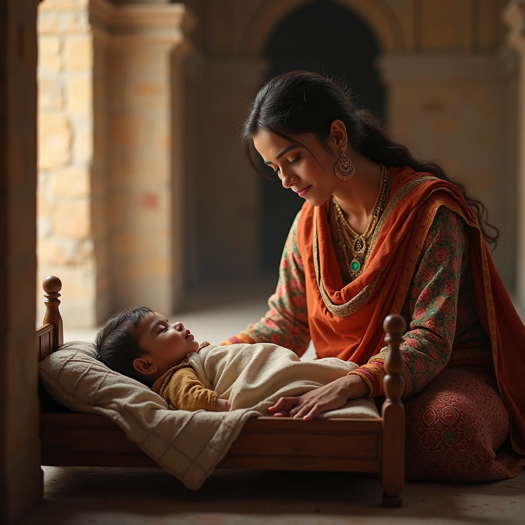 a woman in Israeli clothing in a scene of giving birth to a