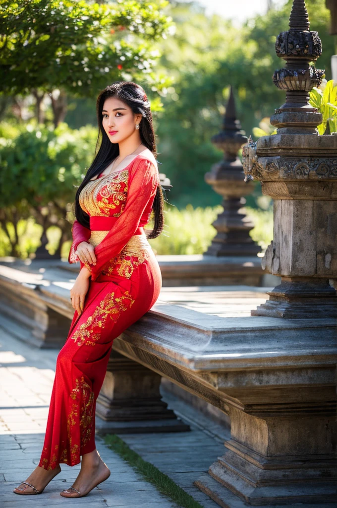 Highly detailed CG Unity 8k wallpaper, top quality, super detailed, masterpiece, realistic, photorealistic, highly detailed cute girl, 25 years old, bedroom, sweaty skin, blush, parted lips, round eyes, medium breasts, bun_head , satin flowing long pyjama, ((erect, emerge, streak)), waist shot, full body, ((wide hips, thick thigh, accentuated ass)), long skirt, flowing long skirt, long dress,(silky flowing long skirt),malay gamis