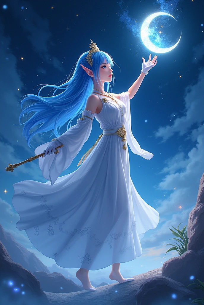highly detailed color photo, rear angle, full body,close, close, of (female elf, wearing gold and silver costume, clouse-up, neon blue halo, face shield, neon blue light eyes), outdoors, (looking at advanced alien structure, in Middle-earth), toned body, big ass, (fantasy), (mountains: 1.1), (lush green vegetation), (3 moons in the sky: 0.8), (highly detailed, hyperdetailed, intricate), (lens flare:0.7), (bloom:0.7), particle effects, raytracing, diffuse cinematic lighting
