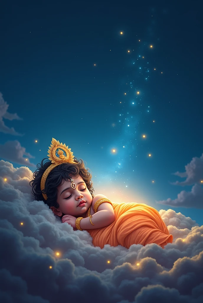 God little Krishna is sleeping inside a galaxy long view