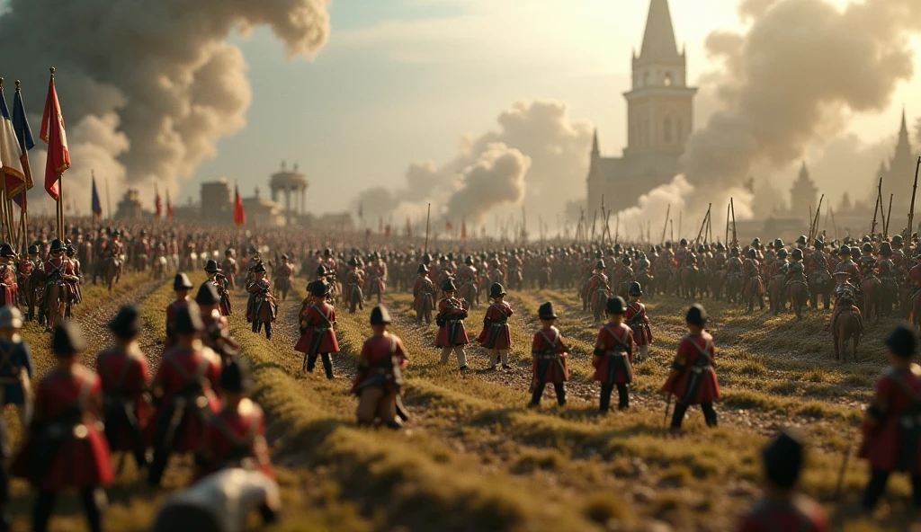 {A gripping 15th-century scene of Skanderbeg, clad in armor, leading a determined battalion of Albanian soldiers. The battlefield is alive with motion, with Albanian flags fluttering and the ominous Ottoman forces advancing in the distance.}, Realistic, Greg Rutkowski, 70mm, Wide Shot, (4K:1.25), (Golden ratio:1.1), (ambient light:1.2), (detailed:1.25), (rutkowski:1.1)