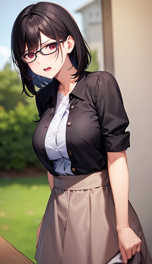 Black short hair and dark eyes、 girl、Small Breasts、Smile、gal girl、Wearing cute earrings、、knitted cardigan、There are bright spots around the eyes、cute hairpin、I can see the whole body、School