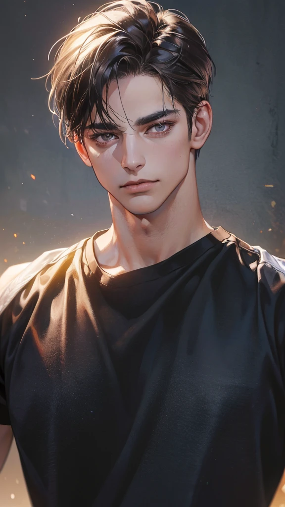 (Best quality,4K,8K,a high resolution,masterpiece:1.2),ultra detailed,(realistic,photorealistic,photo-realistic:1.37),3 man,Beautiful anime,portraits,strong,masculine,dark hair,Sharp jawline,Mesmerizing eyes,Perfectly styled hair,confident expression,bright colors,dynamic lighting,Brown eyes,(Black T-shirt),(dark skin),((mature man, man 40 years old)), (square jaw)