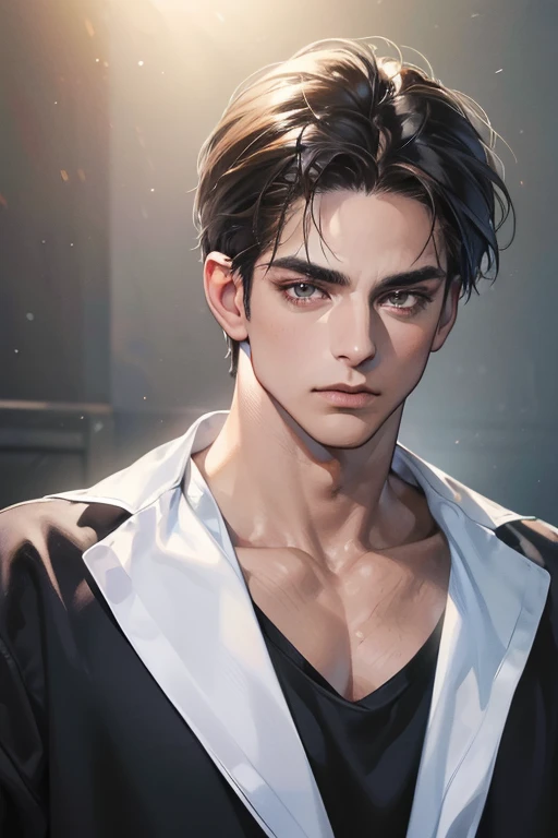 (Best quality,4K,8K,a high resolution,masterpiece:1.2),ultra detailed,(realistic,photorealistic,photo-realistic:1.37),3 man,Beautiful anime,portraits,strong,masculine,dark hair,Sharp jawline,Mesmerizing eyes,Perfectly styled hair,confident expression,bright colors,dynamic lighting,Brown eyes,(Black T-shirt),(dark skin),((mature man, man 40 years old)), (square jaw)