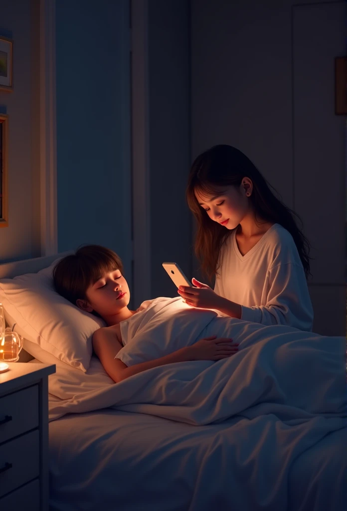 Bedroom、3 years old、girl、Holding a stuffed toy、Sleeping soundly、Alone、Under the moonlight