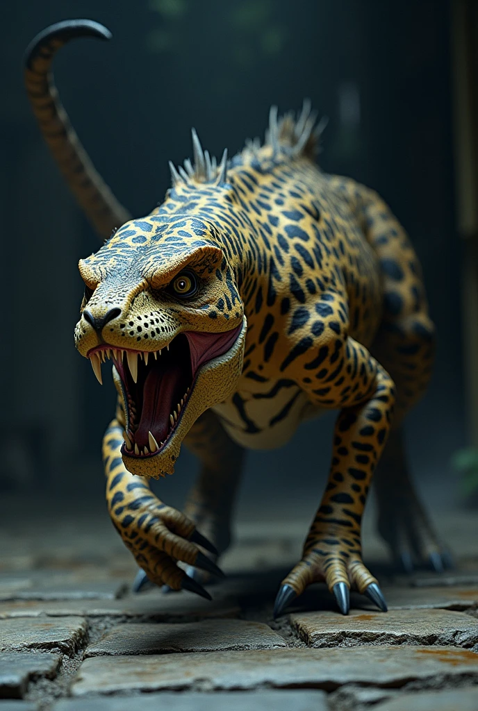 A creature that combines a tiger and a shark. Shark-tiger combination. Shark-like.
