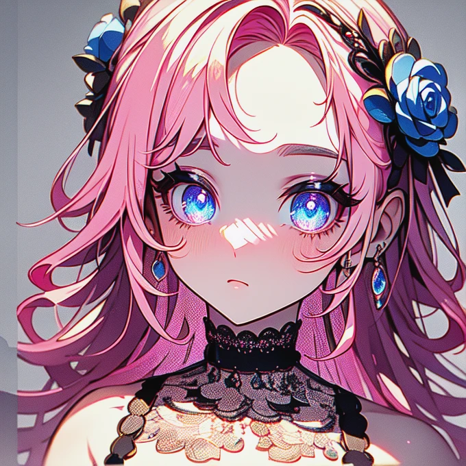 (Antique style, girly: 1.2, pink hair: 1.1, blue eyes: 1.1, big eyes)