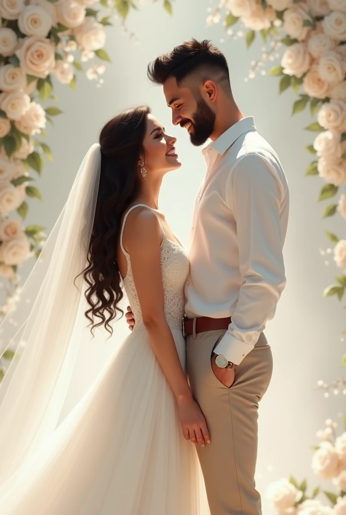 beautiful woman wearing a white wedding dress, handsome man, people in background girl with dark brown eyes, 28 years old, woman in a stylish whit one-piece swimsuit and a cover-up, plus size body, and naturally long wavy hair. High resolution, masterpiece, best quality, complex details, highly detailed, sharpness, detailed skin texture, eye details, profession, 4k resolution, charming smile, shot with Canon, depth of field, Kodak Vision color, 100kg, extremely detailed, ultra-realistic photography, photo realistic, post processing, maximum detail, true to life, Instagram model, ((réalisme photographique)) (belle) (photo instagram) (nuit), , detailed faces, photorealistic, 8k, high quality, cinematic lighting, intricate details, elegant, romantic, ethereal, soft colors, warm tones, glowing skin, flowing hair, tender moment, intimate, loving couple, candid, natural poses, serene atmosphere, picturesque setting, lush greenery, out of focus background, stunning composition
