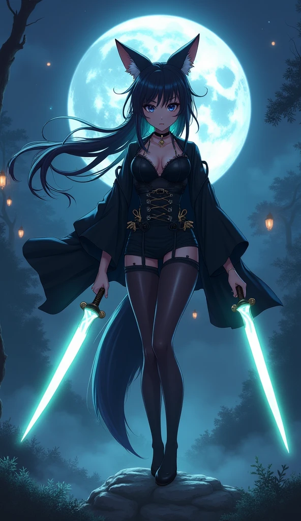 (Best Quality, 8K, Masterpiece: 1.2, Photorealist: 1.37), a very shy magical beautiful girl with long dark black hair, piercing blue eyes. Dressed as an erotic ninja in a miniskirt, wielding a two-handed magic sword, scary diabolical world, (EXTREMELY HUGE BREASTS), wide neckline, image of a full-body woman.Description of extreme details, vivid and intense colors, vibrant colors, bright eye, Anime Image, Anime Drawing