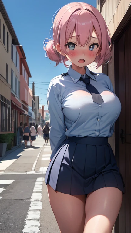 masterpiece, best quality, ultra high res, ultra-detailed, outside in front of a school gate, day, beautiful city landscape, zero-two, slut, solo, pink hair, horns, green eyes, red lipstick, red eyeliner, (gigantic tits and giant cleavage: 1.4), hairy pubic hair, (school cardigan, pleated micro mini pleated skirt, black tights, high heels: 1.3), looking at the viewer, sexual alluring expression, moaning, pleasure face, horny, very erotic face, wet, (zero-two is sitting in front of a school gate while spreading her legs wide and squirting cum whileerotically moaning with open mouth and tongue out from pleasure and with an horny erotic face: 1.6), (bottom close pussy photo: 1.5)
