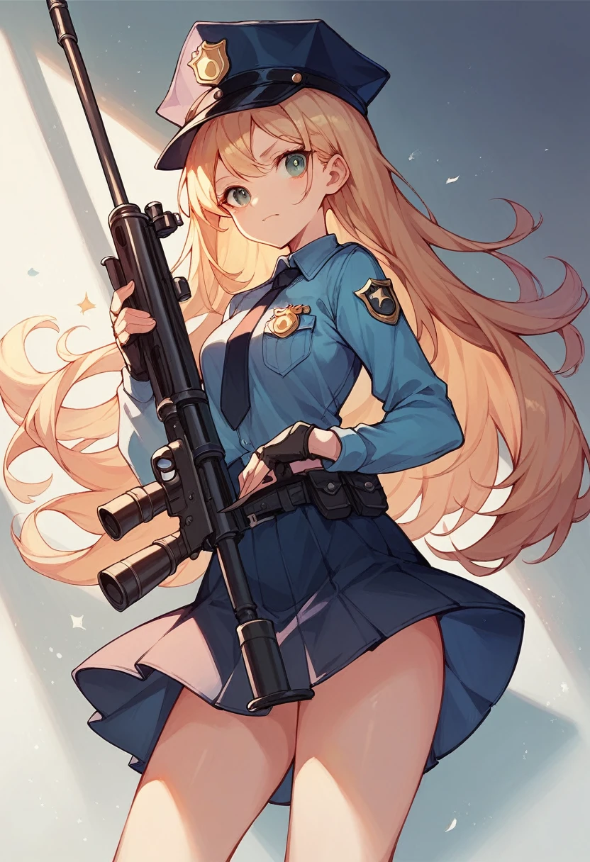 Mujer joven estilo anime rubia ojos celestes con trenzas en el pelo desnuda y con un rifle