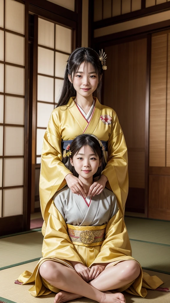 beautiful japanese a woman with shamisen, kimono, singer、Singing twins、On stage、
