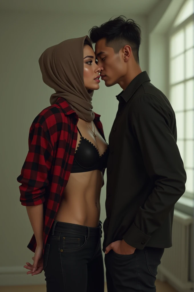 (((man and malay woman having  in various position))) (1 gorgeous hijabi malay girl wearing loincloth, topless, wearing plain hijab, she is seducing 1 handsome man 40 years old with slick back hair, he is shirtless and wear pan(he is having sex with h), dynamic pose, ultra realistic, masterpiece, maximum quality, detailed skin texture, skin pores, film grain, eyes closed, skin marks, moles, highly detailed skin, fantasy flower garden, (flowers blooming densely in background), lisianthus, pale pink and light azure color grading, surreal and dreamy environment, ethereal foliage, high contrast, ink strokes, over exposure, abstract, (watercolor painting by John Berkey and Jeremy Mann, brush strokes), flower petals and leaves flying blown by wind, film grain, film noise, cinematic composition ((wind blowing fabric))