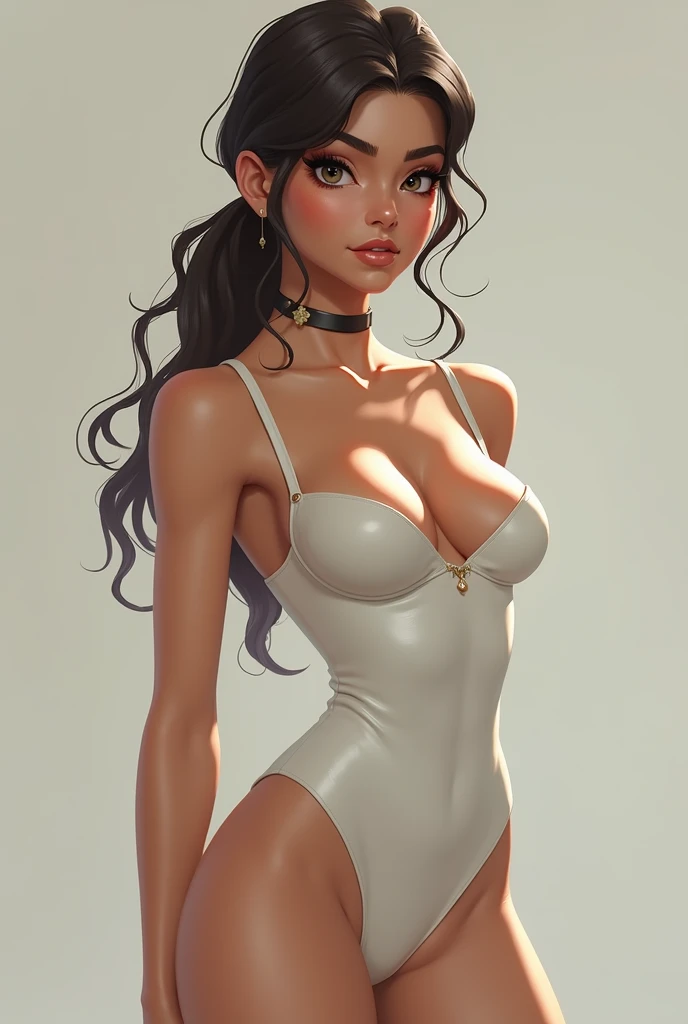 Cartoon IP image,3D modeling rendering effects,Datouhe ,Bubble Mart style,The whole body is brown,Have big eyes,her clothes are slutty , stand up,positive view,4K , cover her in white sticky substance dripping down her whole body