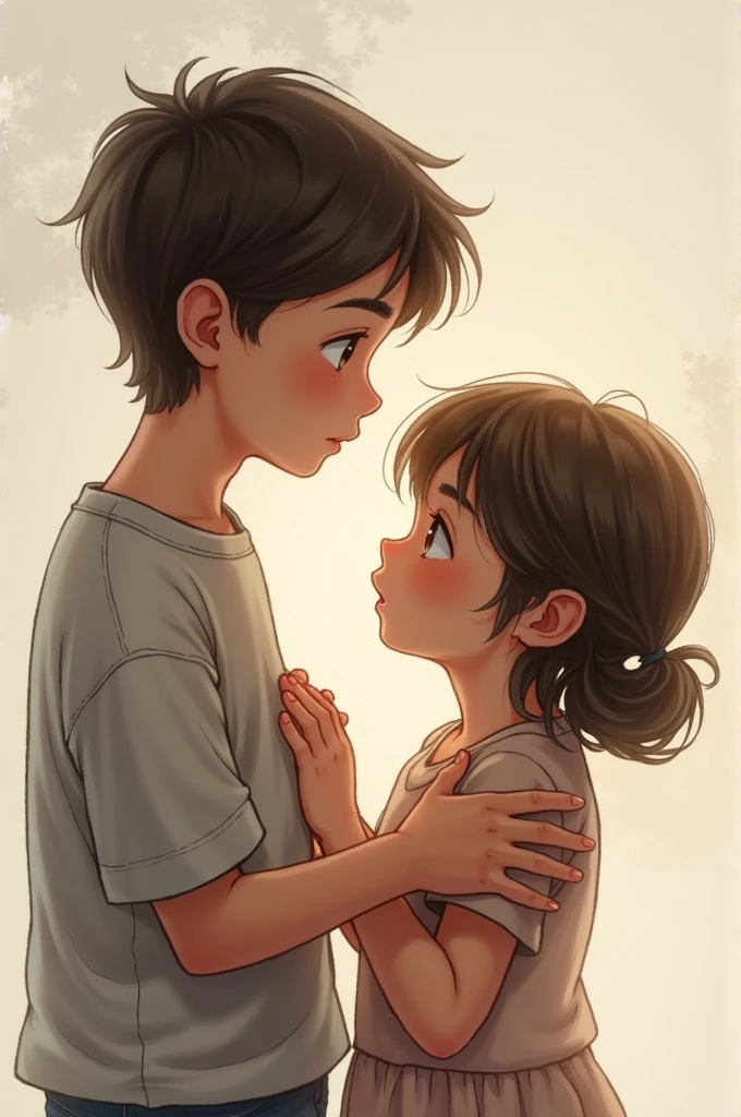 A boy grabbing young girls hip