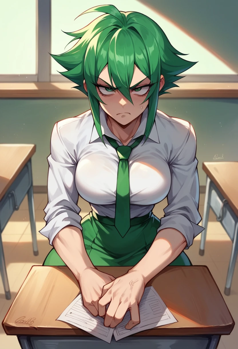 score_9, score_8_up, score_8, 1girl, my hero academia, my hero academia anime style,asui tsuyu, red necktie, white shirt, wet clothes, green pleated mini skirt, see through shirt, raining, suburban side walk, overcast day, grimace, o, pout, pursed lips, nipples, wet skin, upper body ,score_7_up,score_6_up,masterpiece, ,cartoon,,