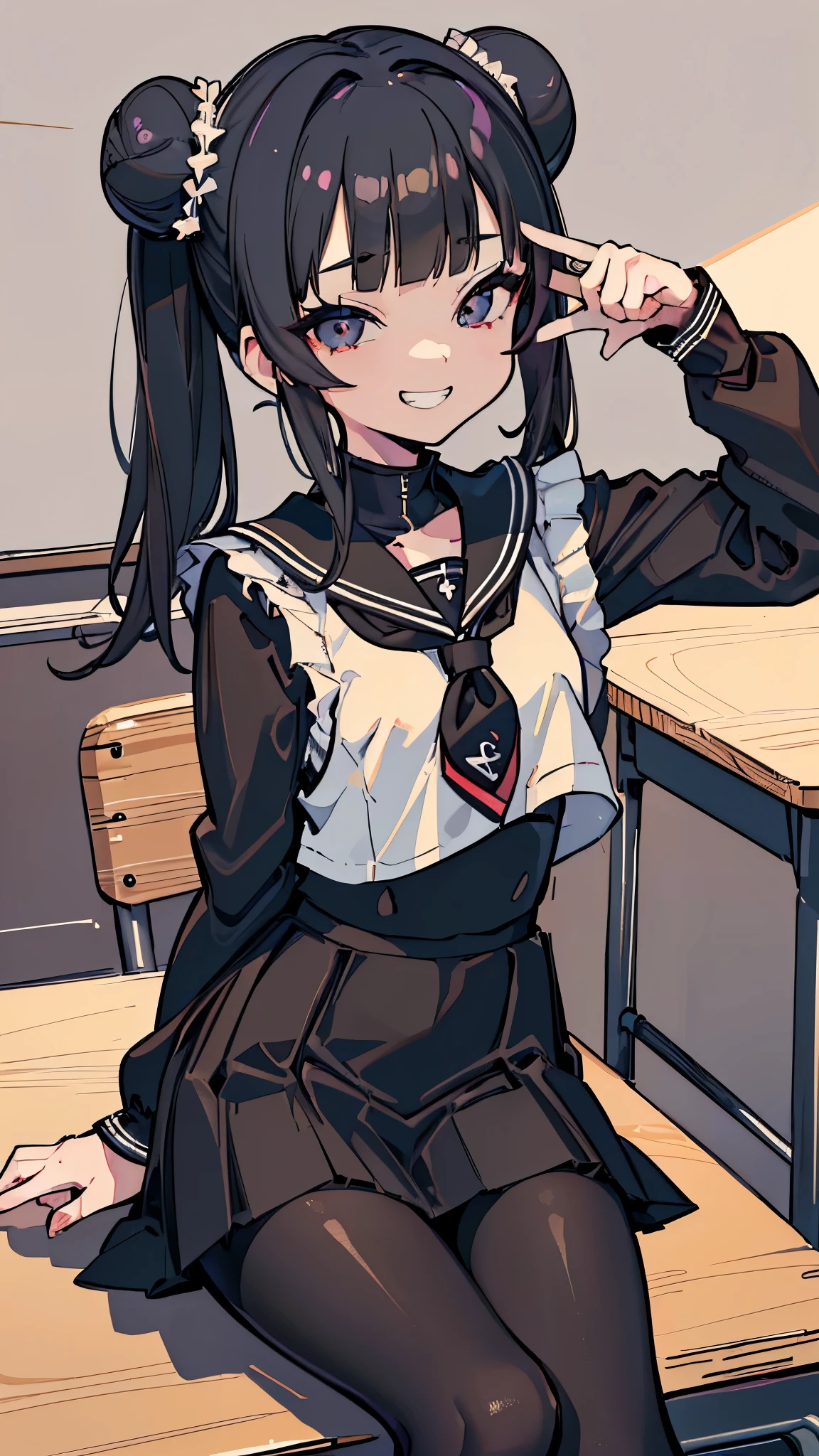 Anime girl sitting on a bench with her hand on her head - SeaArt AI