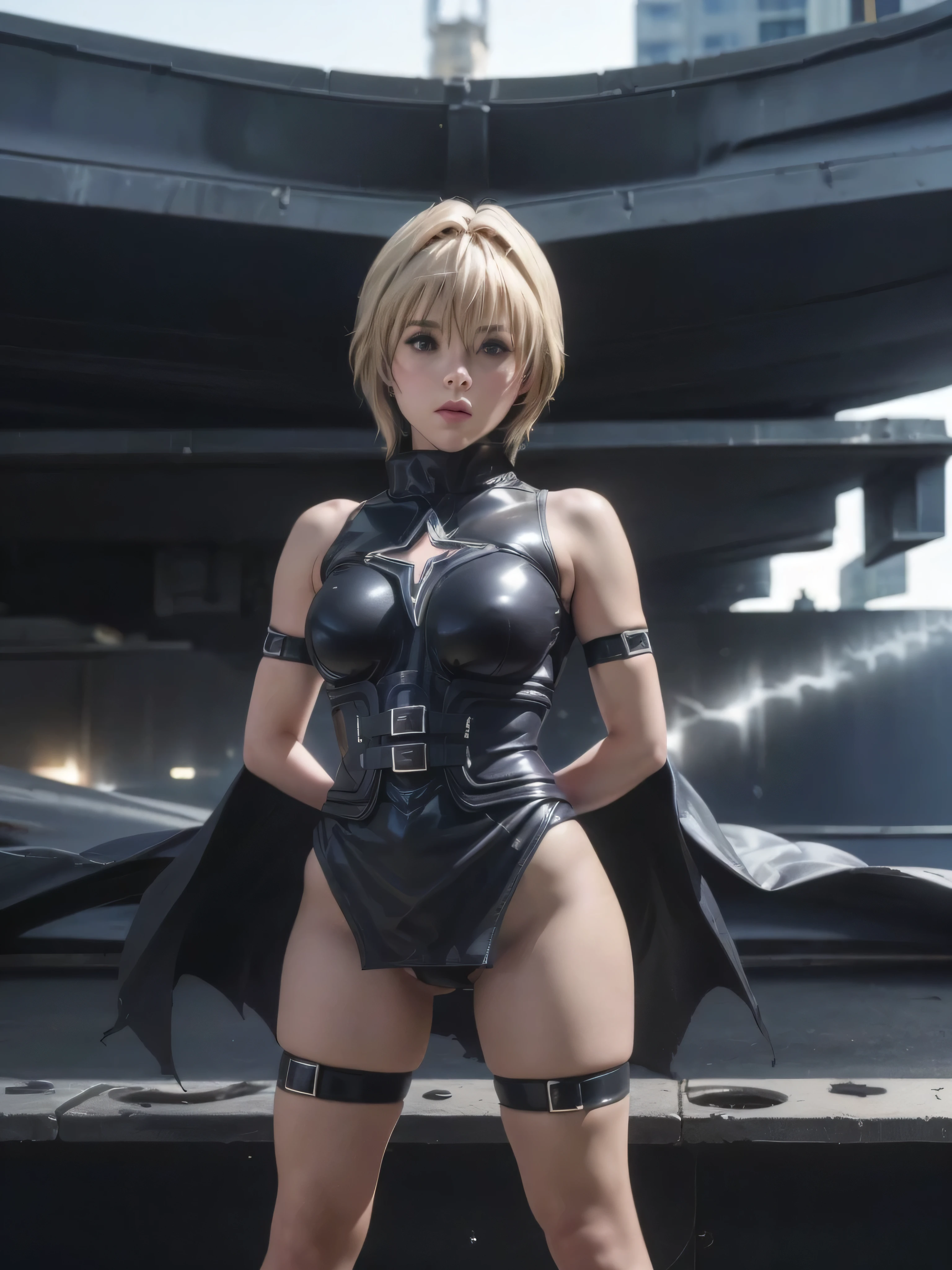 mine、最high quality、high quality,, ((Masseter muscle area)), ((High resolution)), ((最high quality)), ((Ultra-realistic texture)), detailed, ((Glowing Skin)), (Shiny black bondage, Shiny black hot pants), ((8 heads:1.2, Dynamite Body:1.4)), Voluptuous bust, Bowl-shaped big breasts:1.4, (View from the front, Looking at the audience:1.5, No pause, Standing with your legs apart:1.2)、((background:On the streets of the city:1.4))