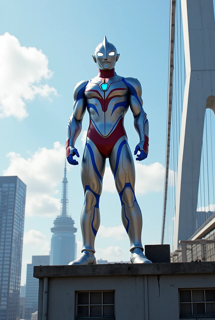 Ultraman cosmos, a Man, Korea, Realistic, He was on the sidewalk