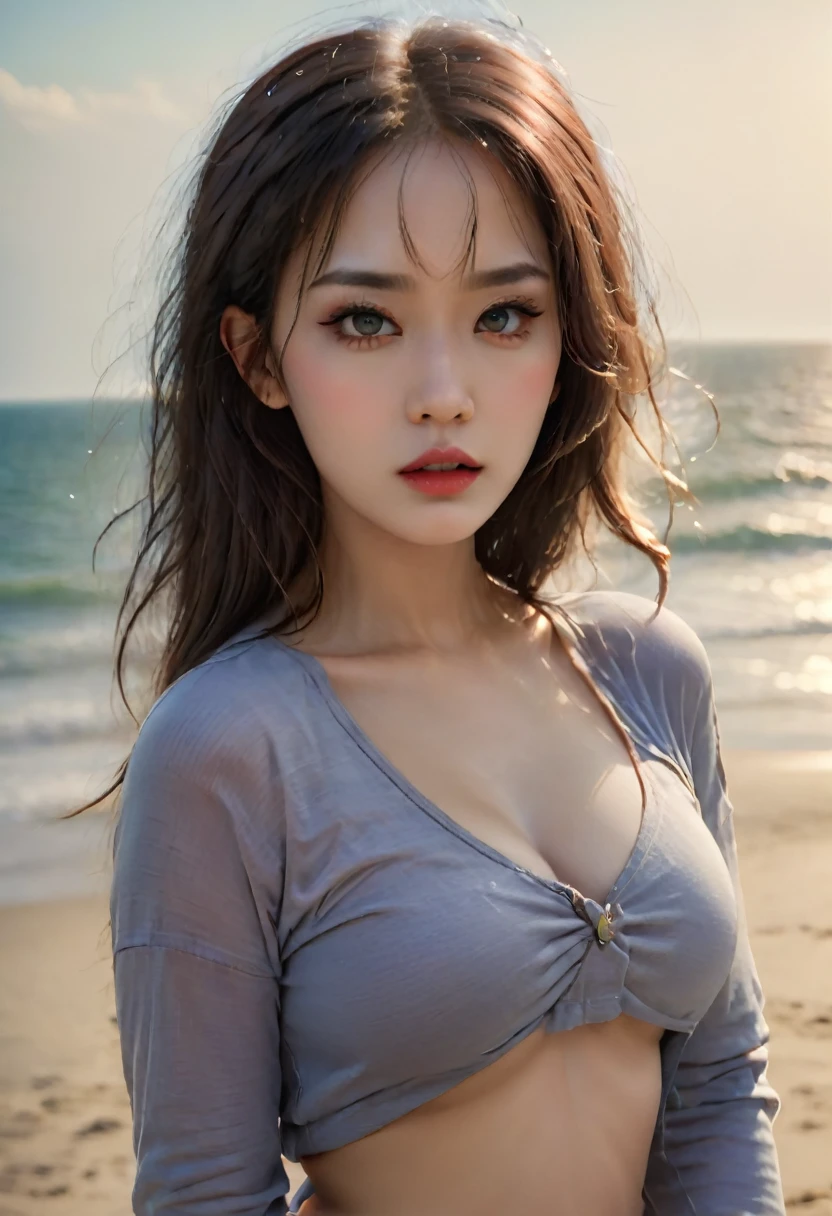Best quality, masterpiece, ultra high resolution, (photorealistic: 1.4), sexy photo,, indian girl , 1girl curly blonde hair, sexy mouth,big tits, open outfit with neckline, off shoulder, cinematic lighting,(Best quality, 8k, 32k, masterpiece, UHD: 1.2), photo of beautiful american woman, long matted blonde hair, beauty face, (leaning forward: 1.3), squat, (from top: 1.2), (close up: 1.4), POV, loose t-shirt, large breasts, (beautiful nipple slip: 0.9), outdoors, windy, shiny skin, blurred background,