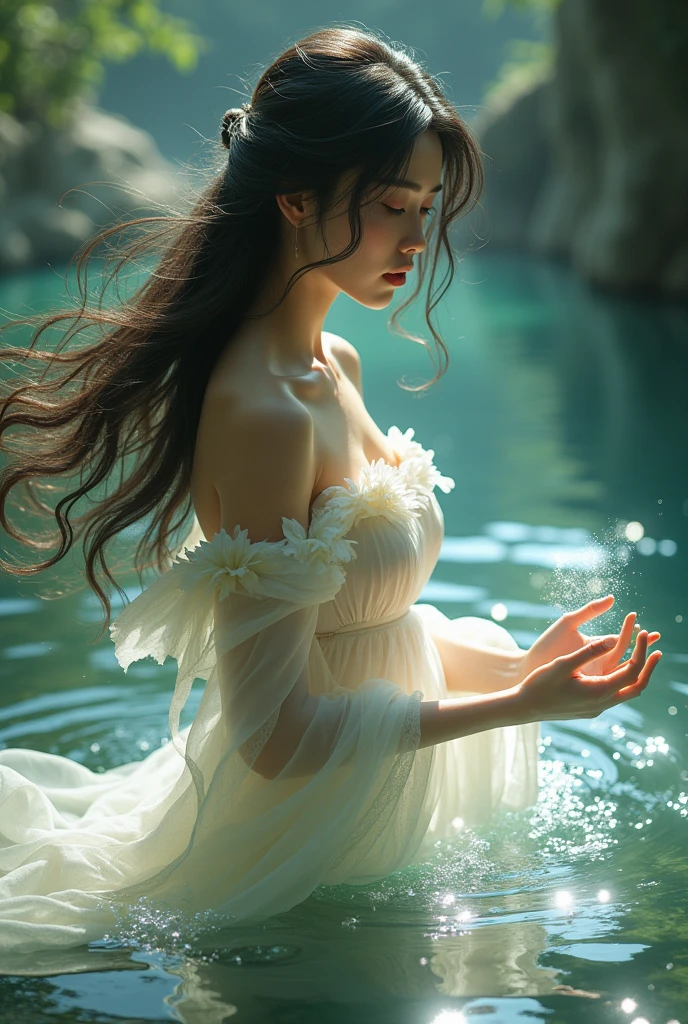 In the realistic sea with the image of Katsushika Hokusai、Wearing a light-transparent kimono、Beautiful Japan girl dancing、Expression of bewilderment and joy、Young Face、solo women、Body and skin reflect light、Detailed picture、Best High Quality Images、masterpiece、(top-quality:1.37),(realisitic,Photorealsitic:1.2),Ray traching,Realistic lighting,(illuminations,Glow),((film grains:1.37)),(Exquisite details and textures:1.2),(8K分辨率:1.2),(ultra -detail:1.2),(Sharp Focus 1.2),(Raw photography:1.0),(ulzzang -6500-v1.1:1.2),(Beautiful Detail Face), Detailed black hair、Random Hair Styles)、Facial light、(ciinematic light)、Shade、Back lighting、Where fluid dynamics meets musical harmony, A symphony of mathematical elegance and creative expression emerges. Imagine a fluid journey, Particle Dance by Space and Time. farewell、Translate this fluid ballet into the language of music.
Imagine a gentle flow, Its ripples, Similar to the soft chords of a piano. When streams converge, It forms a complex pattern, Reminiscent of a harmonious melody. These patterns, Painted by graceful strokes of nature, Share intimacy with the notes and chords that make up a musical masterpiece.
In the field of mathematics, The Navier-Stokes equation is、Guides the choreography of fluids, As scales guide the composer's hand. The velocity of the fluid will be the tempo of our symphony, That viscosity shapes the tone of each instrument.. Flow interaction is、Reflects the harmonious interplay of musical voices, Making crescendo and diminuendo moments.
A journey from the world of sound to the world of vision, The artistry of Leonardo da Vinci, Fusion of science and imagination. With his strokes, Echoes of fluid motion are found, As if the river in his picture flows with the same grace as the river in our equation. The gentle gradation of his landscape is、Sing like rising and falling sounds.