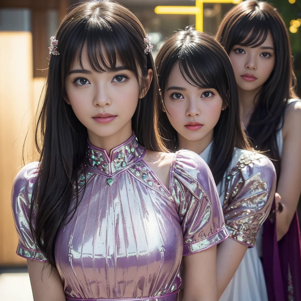 a picture、(((multiple girls))),((((6+girls)))),((((100girls)))),(((1000girls)))、((((100 Girls))))、(((crowd shot))),Women only、The same face、matching school uniform、12 years old、Long black hair、100 cute girls、ssmile、Selfie stick、Classroom、Raw photo、(((Large group)))、a junior high school student,during daytime