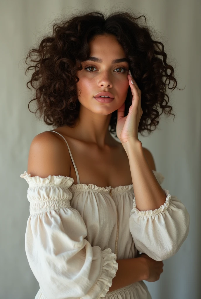 uma mulher com um cabelo encaracolado muito longo usando um vestido, mulher linda, linda mulher bonita, messy curly hairstyle high bun, menina elegante afro-americana, lindo e lindo, modelo bonito, Retrato Sophie Mudd, retrato impressionante, rosto deslumbrante, foto de uma mulher bonita, beautiful portrait, Mulher jovem afro-americana, lindo modelo jovem, linda senhora, retrato de alta qualidade, lindo retrato