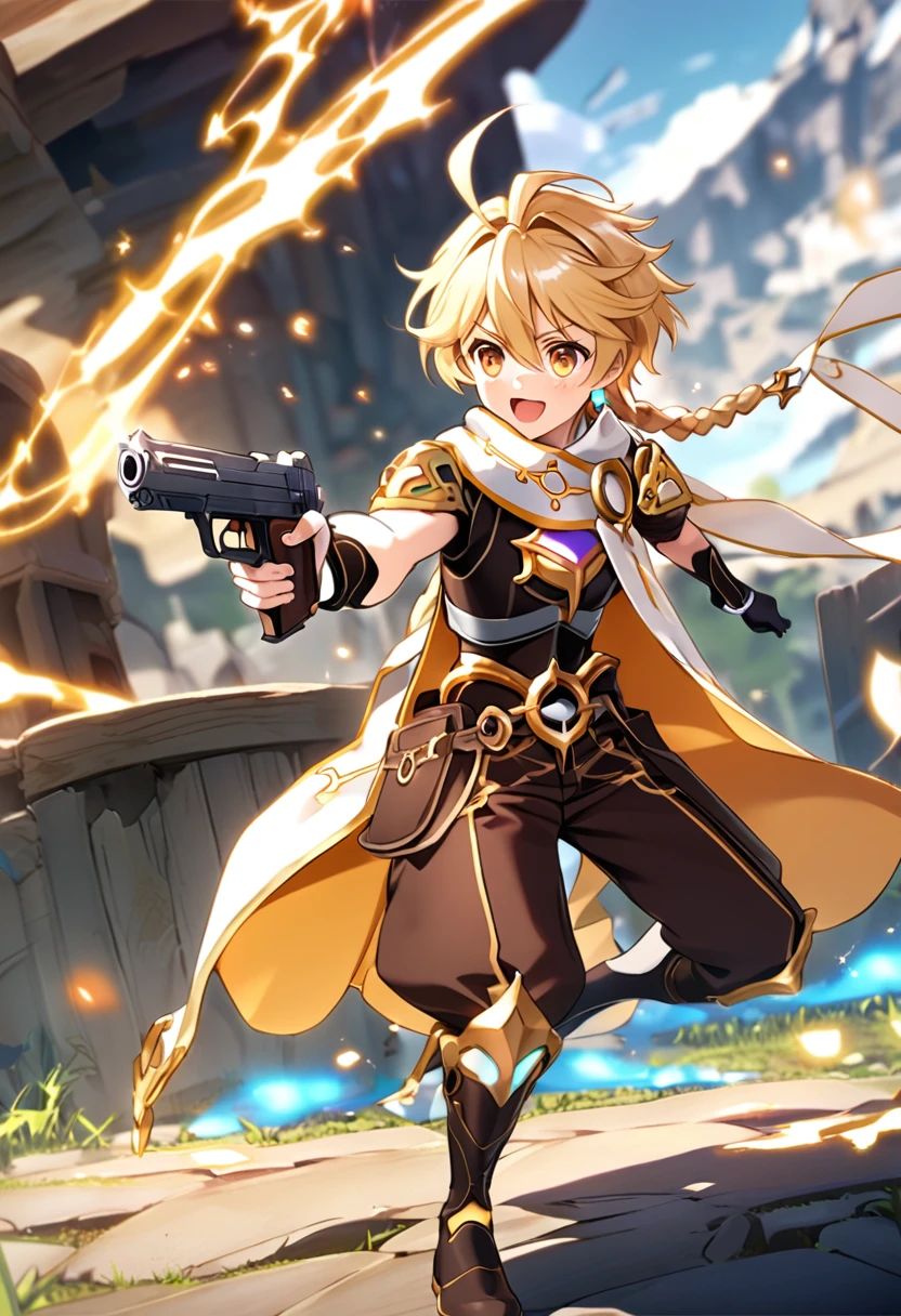 Aether holding a pistol