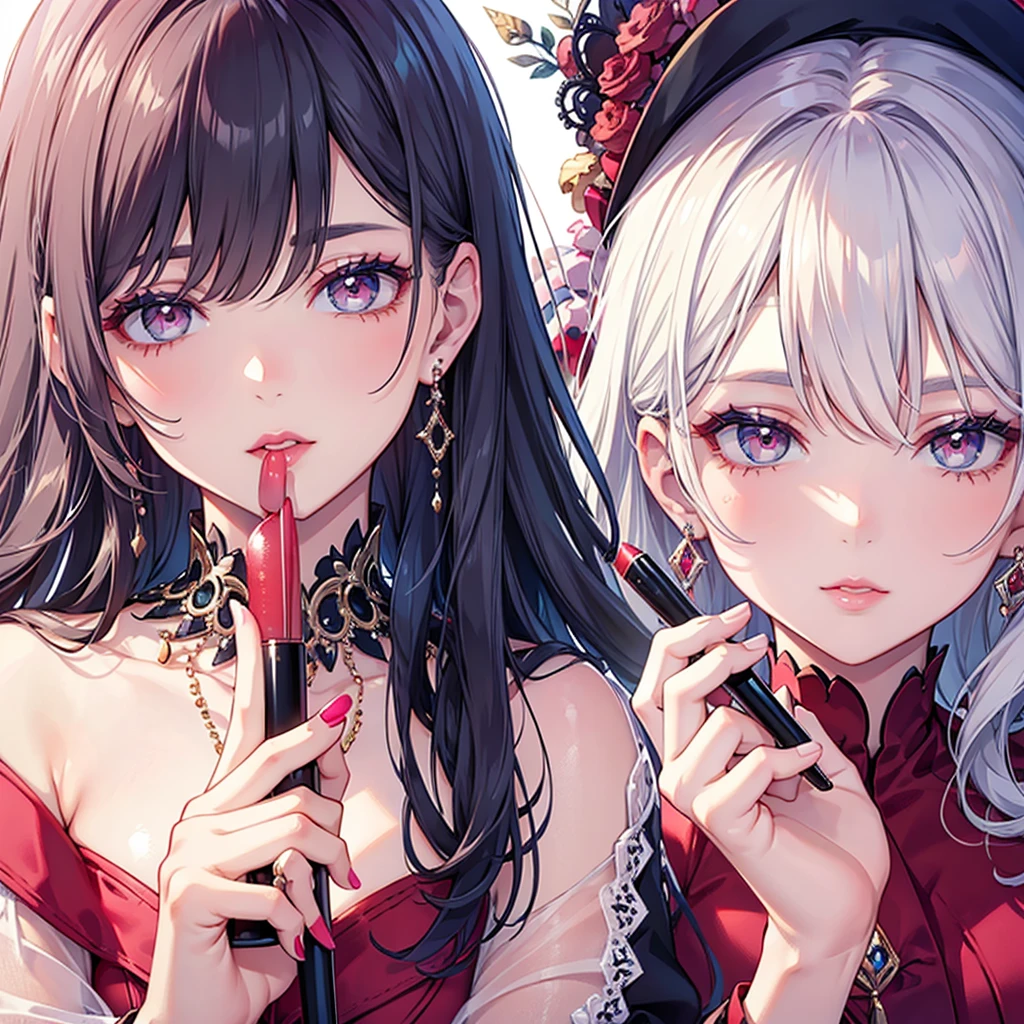 ((Biologically correct limb count))、((whole body including face))、4K、Masterpiece、((Focus on the face))、((Symmetrical, well-proportioned facial features))、Eyes with delicate depictions、(((1 person)))、Beautiful woman、Outstanding style、Slender Body、((Headband、Gothic Lolita、Red Dress、(High heels)))、(smile）、(Close-up photo of the upper body）、High angle、Stop and look up、Photo with white border