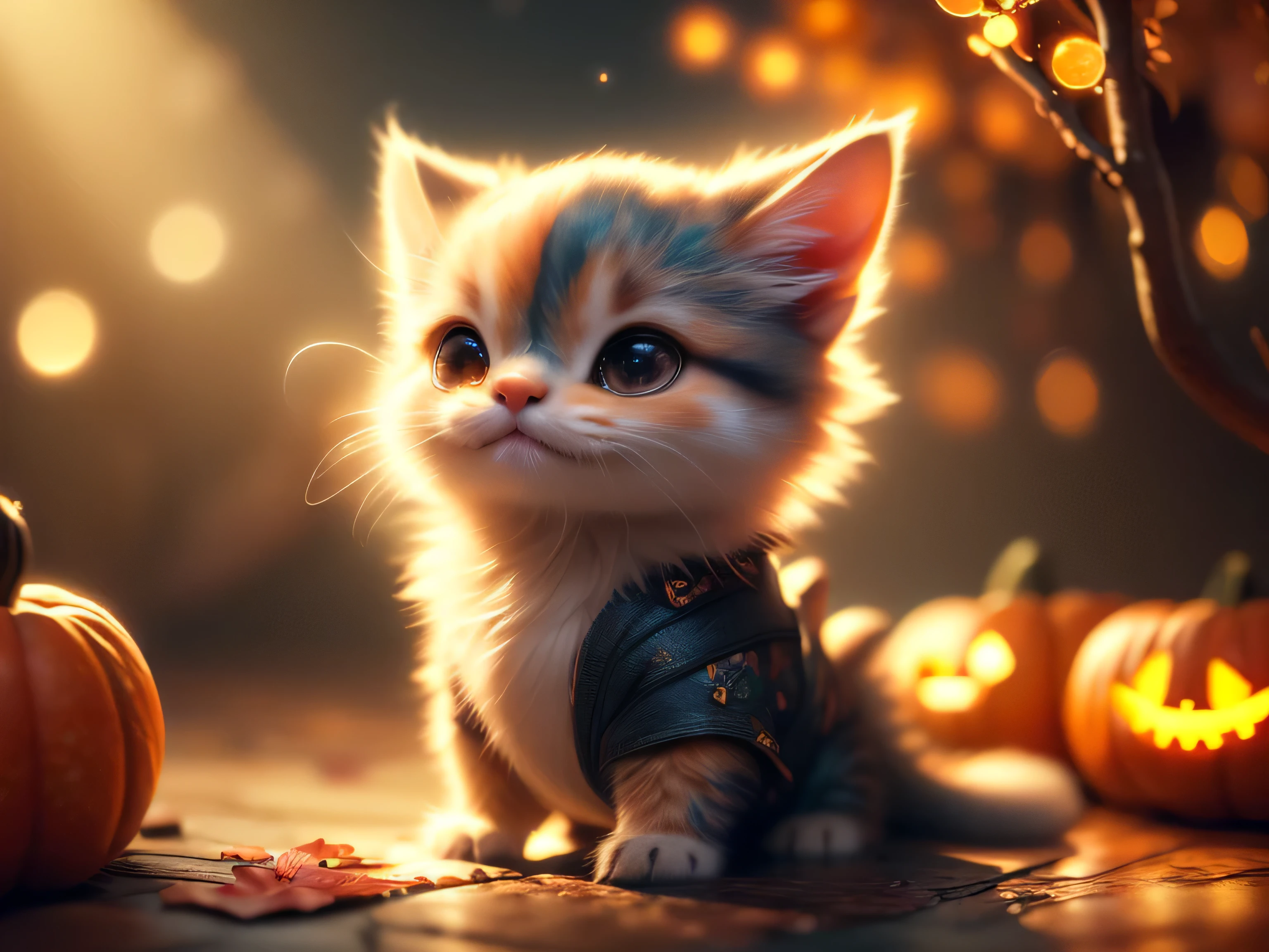 (Best Quality, Super Detailed, masterpiece, representative work, official art, professional, super high detail, 8k:1.3) Cute cat with round eyes, dressed in a bat costume, autumn, halloween, night, Natural lighting, Soft background, Photorealistic, Shining eyes, Sharp focus, Sweet and mischievous look, Hint of mischief, Dreamy atmosphere, Delicate details, soft volumetric light, (backlight:1.3), (cinematic:1.2), intricate details, (ArtStation:1.3)